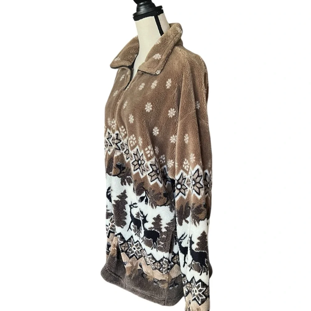 VTG. Mazmania Sherpa Fleece Zipper front Winter Deer/Trees Scene Jacket. Sz. XL - Picture 5 of 8